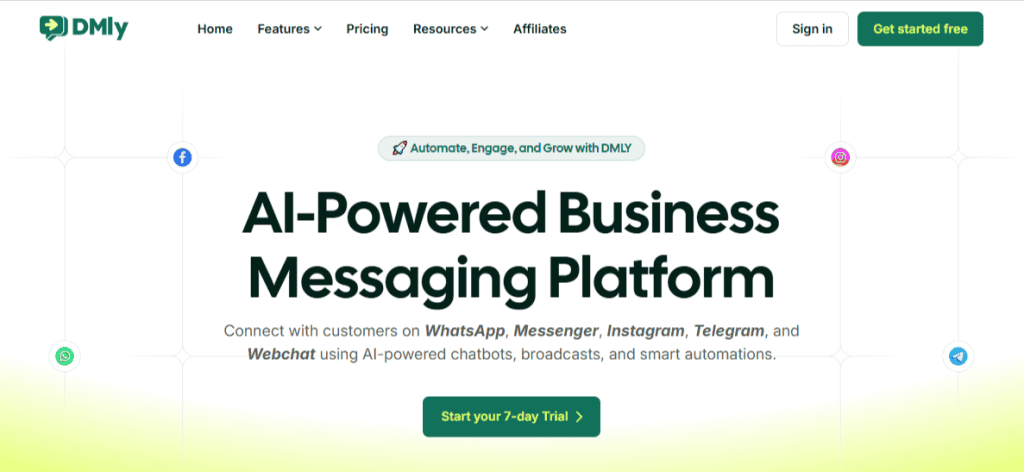 AI-driven business messaging platform for WhatsApp, Messenger, Instagram, and Telegram.