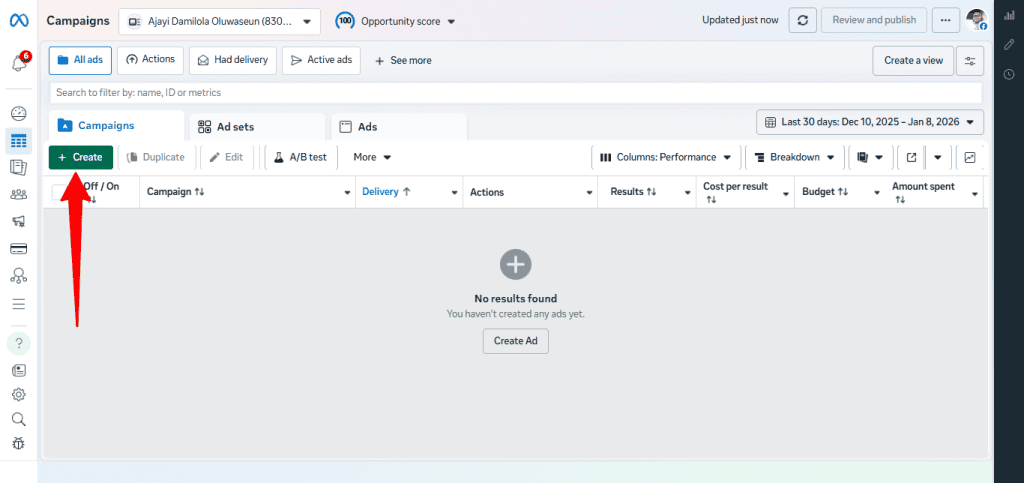 Illustration of creating a click-to-message ad campaign in Facebook Ads Manager.