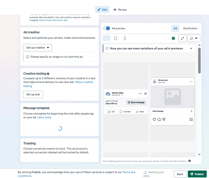 Example of a Facebook click-to-message ad for customer engagement.