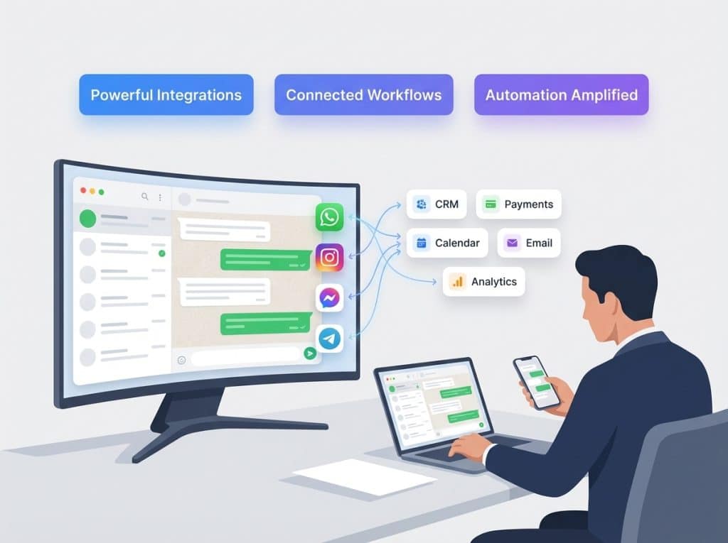 Digital workspace with integrated messaging and analytics tools.