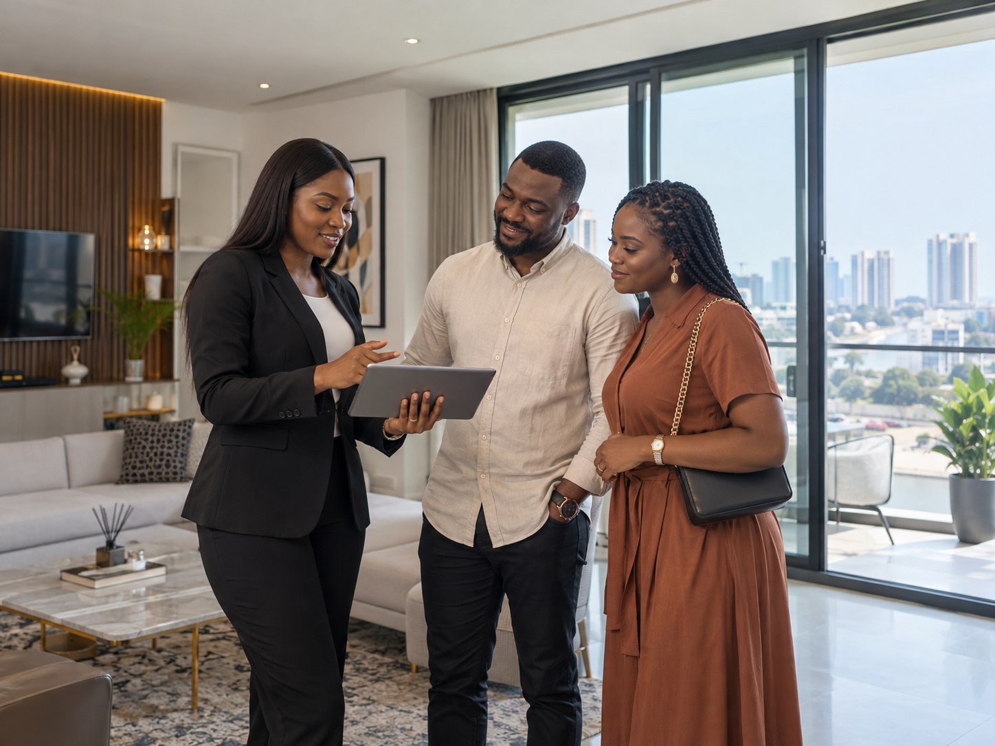 Nigerian property agent meeting a qualified couple at a viewing
