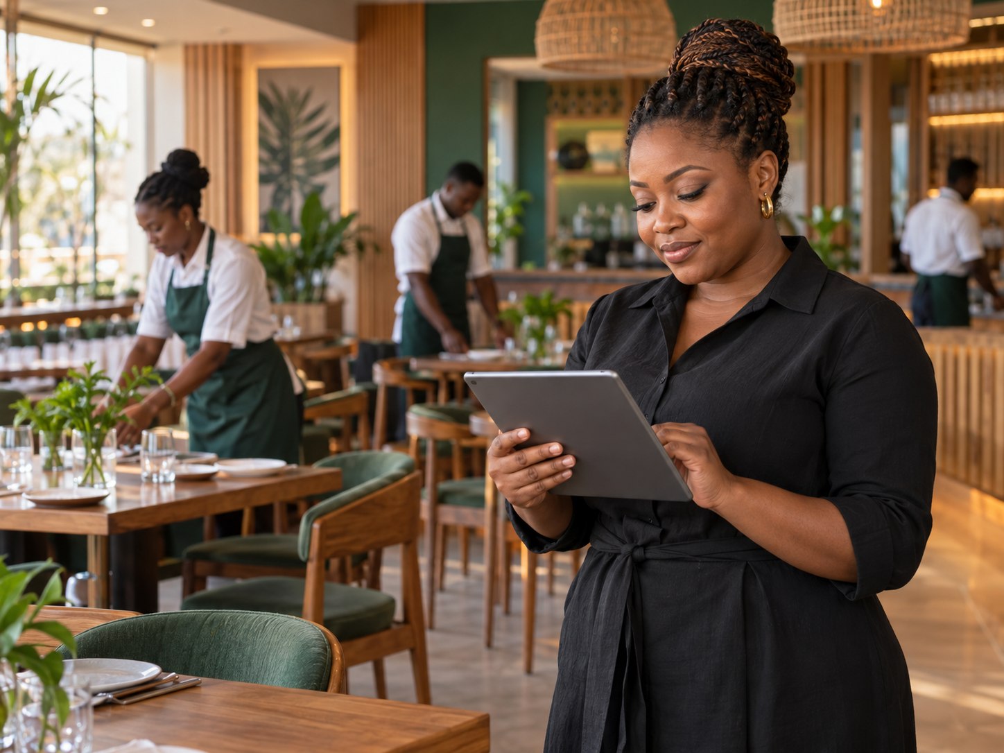 Nigerian restaurant manager preparing a customer announcement