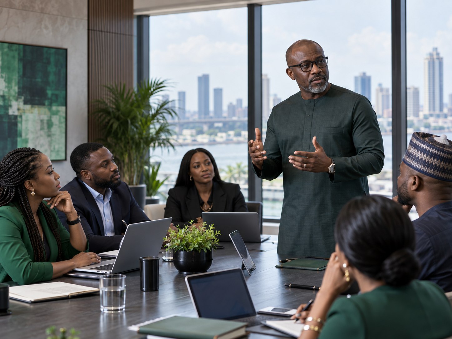 Nigerian enterprise leader guiding a customer-service rollout