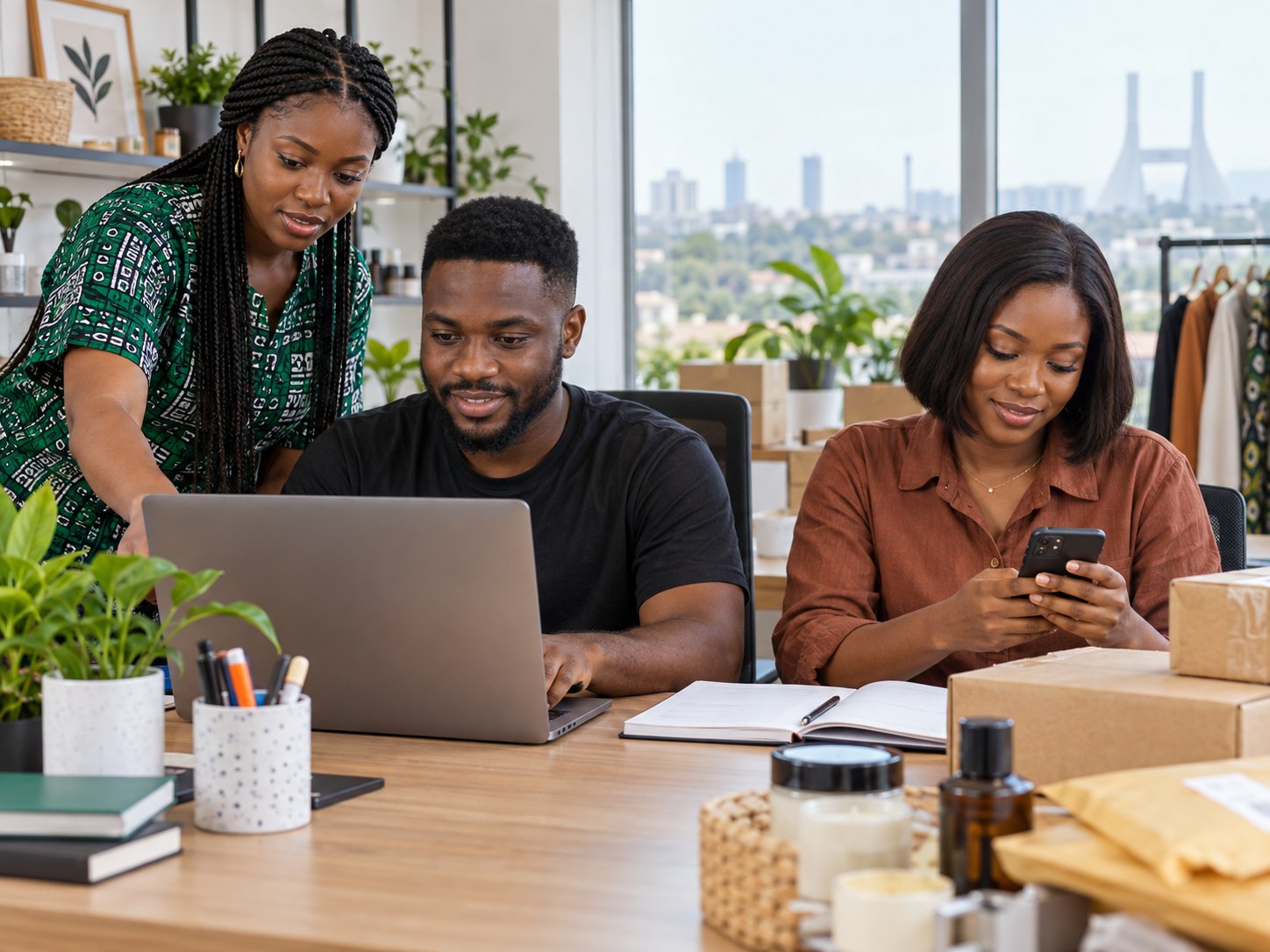 Nigerian customer care team managing messages together
