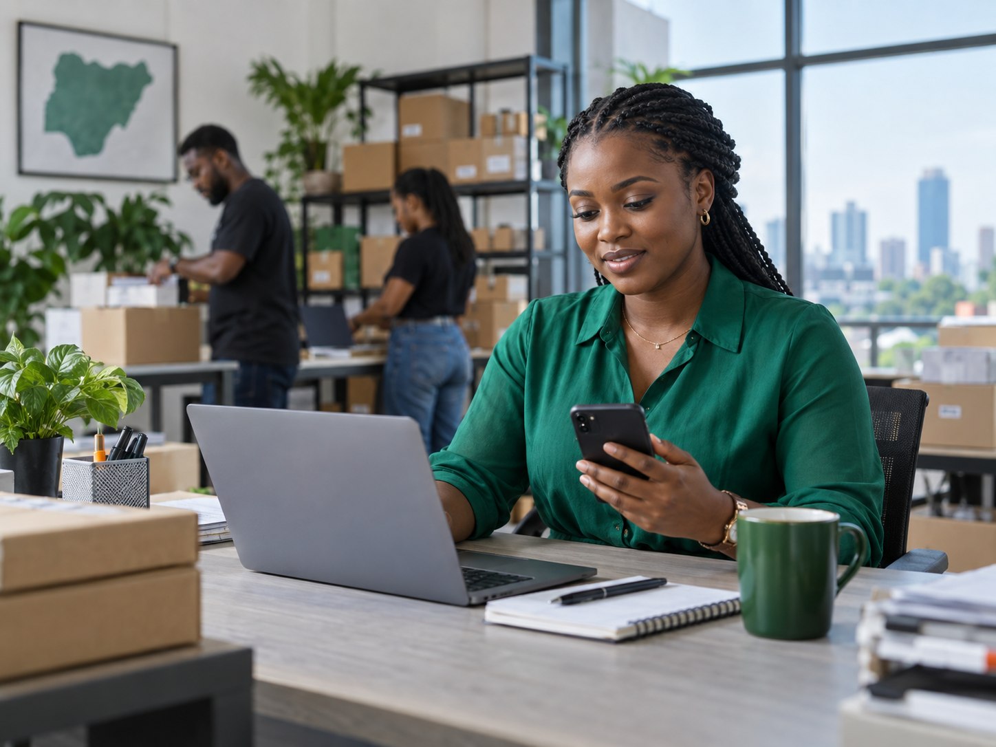 Nigerian ecommerce manager coordinating customer orders