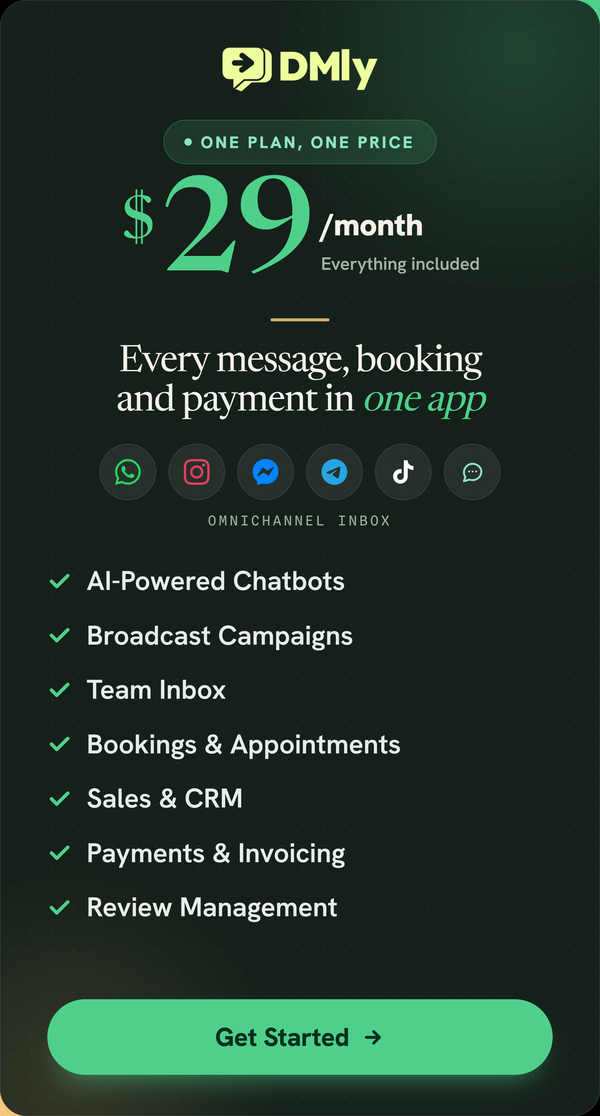 DMly. One plan, one price. $29 a month, everything included.
